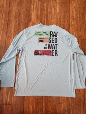 Reel Life Mens Sun Protection UV Rashguard Shirt Light Blue Long Sleeve Tee, XL